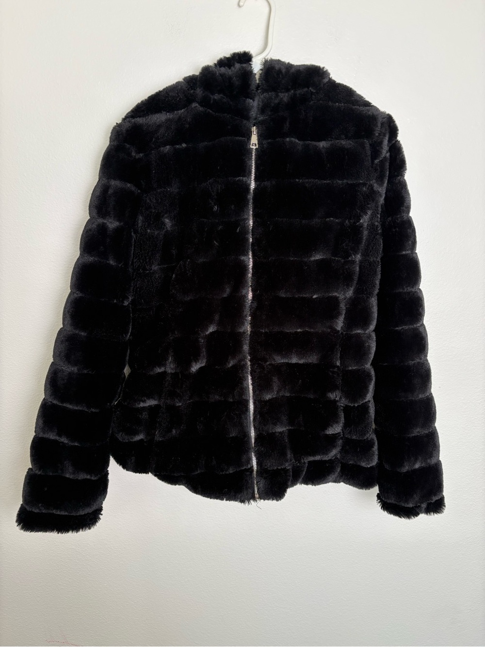 Bellivera Black Faux Fur Zip-Front Women's Hooded Jacket Size Large
